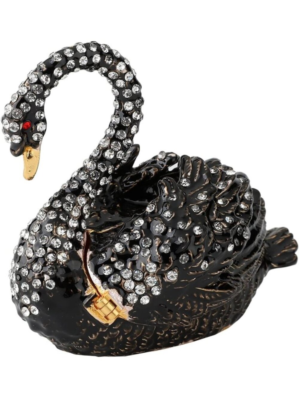 Hand-Painted Black Swan Animal Jewelry Box | Hinged Enamel Trinket Holder